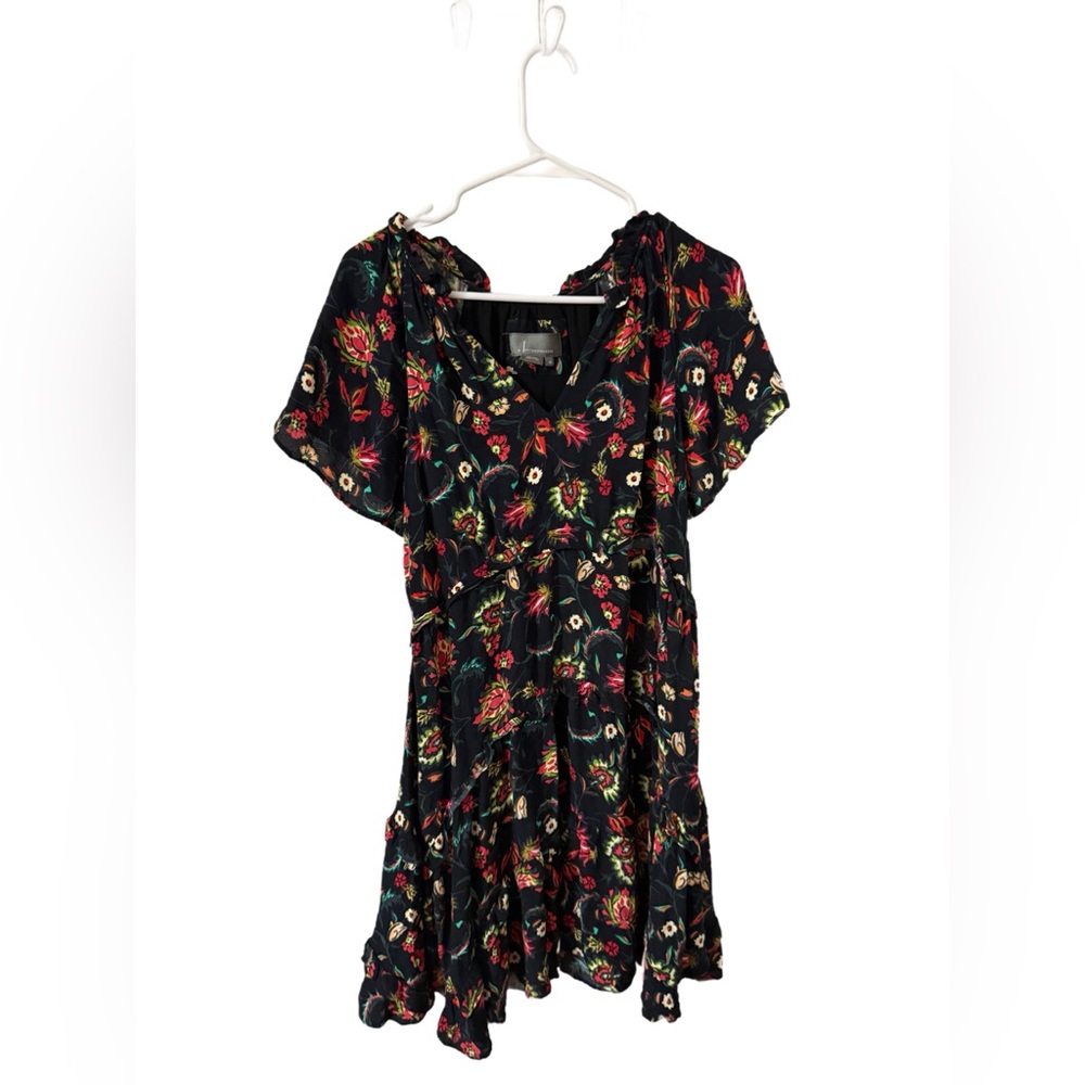 Anthropologie Black and Red V-Neck Mini Sundress